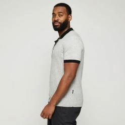 Bronson Casual Men's Fitzroy Rib Knitted Polo Light Grey & Black