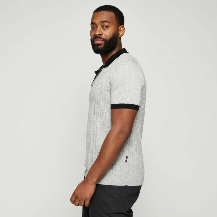 Bronson Casual Men's Fitzroy Rib Knitted Polo Light Grey & Black