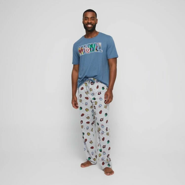 Marvel Men's Short Sleeve Crew Neck T-Shirt & Pants Pyjama Set Blue & Grey - Image 5