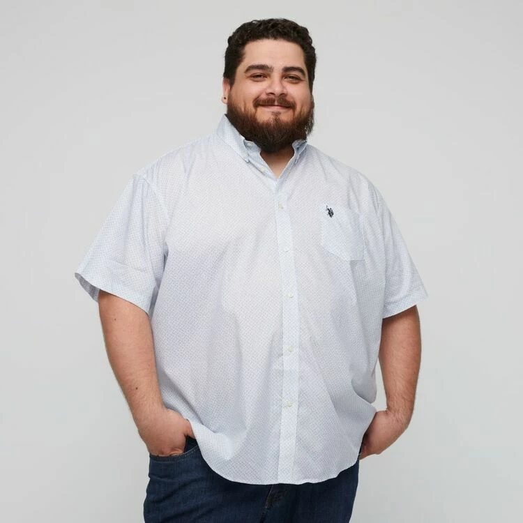 U.S. Polo Assn. Big Printed Dot Short Sleeve Shirt White & Blue