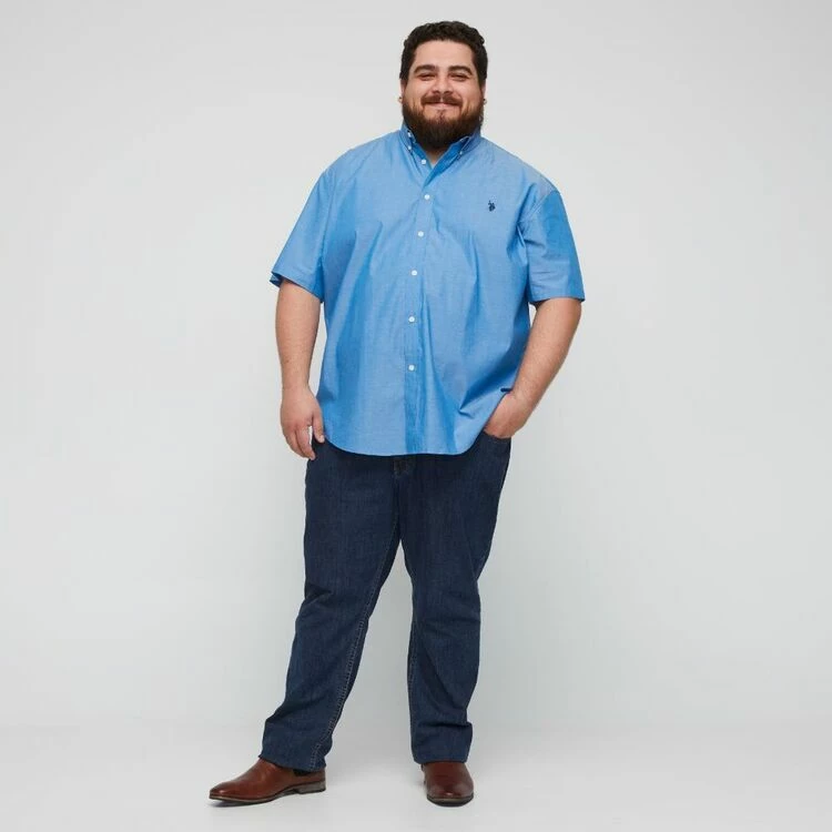 U.S. POLO Assn. Men's Big Chambray Short Sleeve Shirt Blue - Image 3