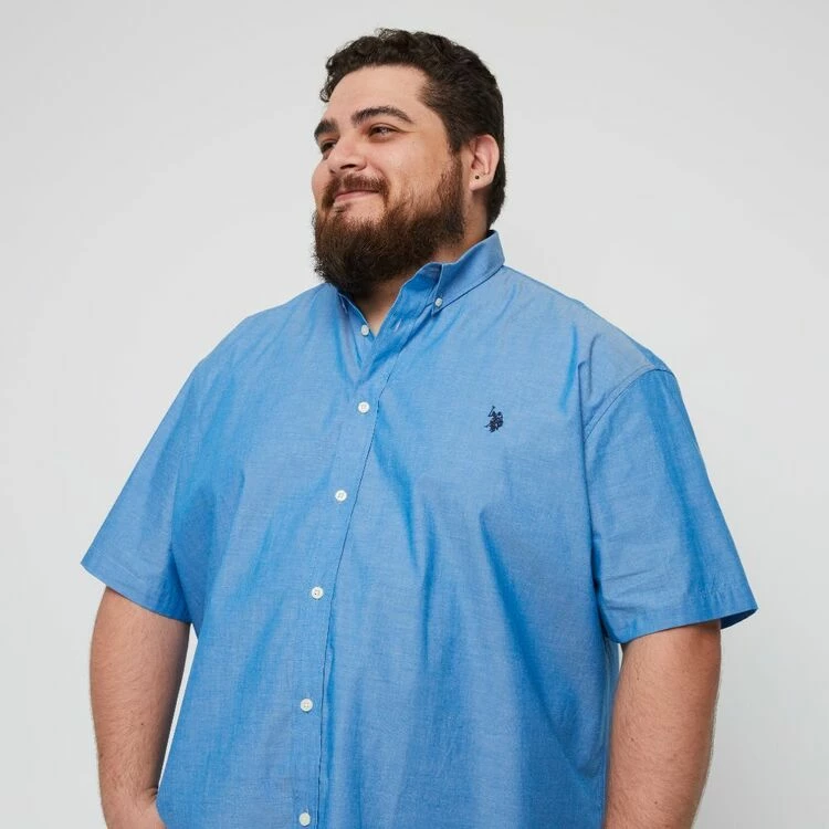 U.S. POLO Assn. Men's Big Chambray Short Sleeve Shirt Blue - Image 2