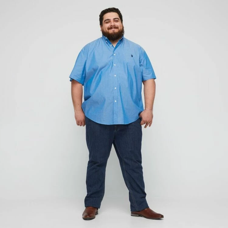 U.S. POLO Assn. Men's Big Chambray Short Sleeve Shirt Blue