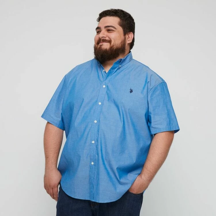 U.S. POLO Assn. Men's Big Chambray Short Sleeve Shirt Blue - Image 5