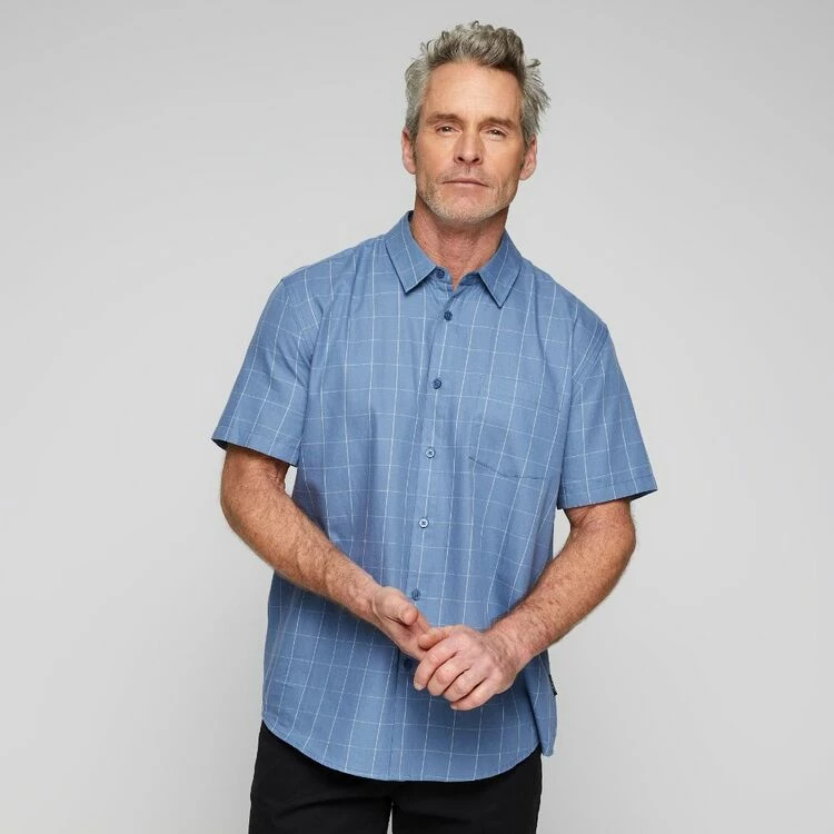 Bronson Casual Men's Curban Short Sleeve Check Shirt Light Blue