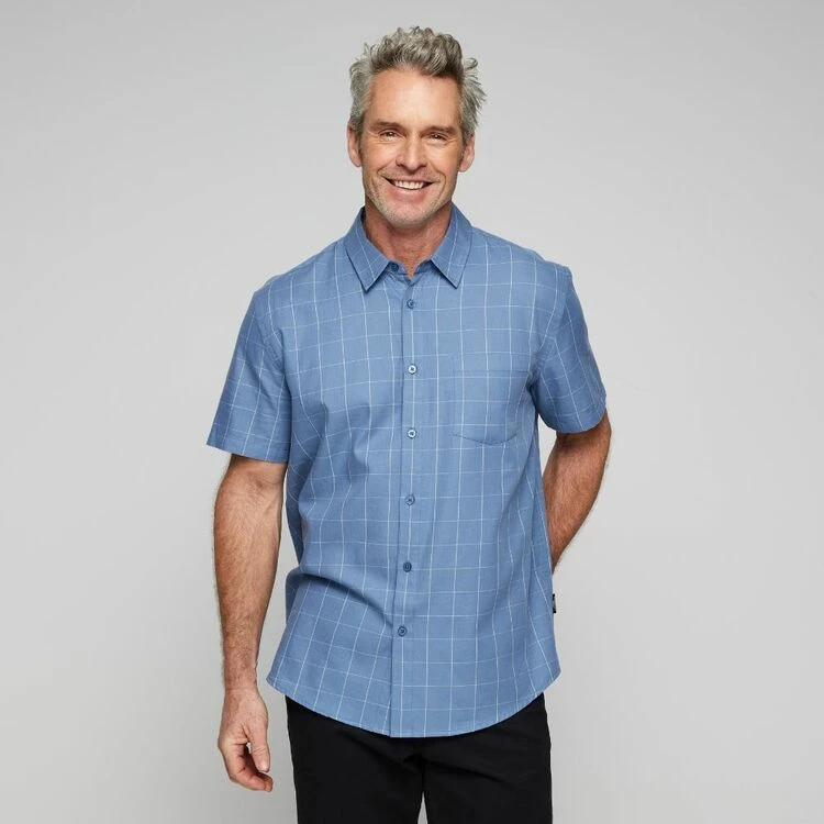 Bronson Casual Men's Curban Short Sleeve Check Shirt Light Blue - Image 5