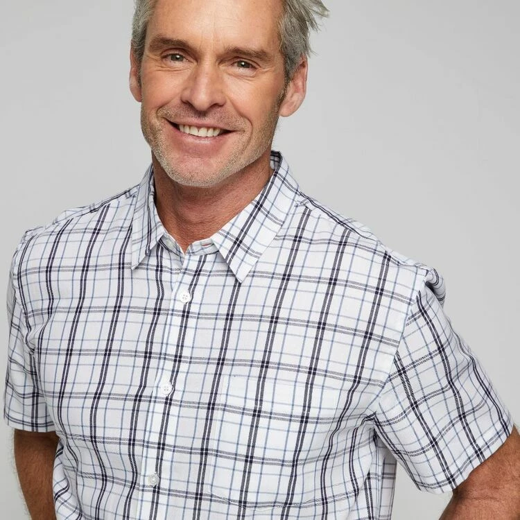 Bronson Casual Men's Docker Short Sleeve Check Shirt White & Navy - Image 2