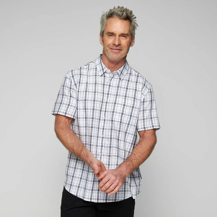 Bronson Casual Men's Docker Short Sleeve Check Shirt White & Navy - Image 5