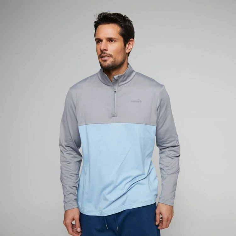 Diadora 1/4 Zip Colour Block Top Grey & Blue - Image 2