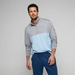 Diadora 1/4 Zip Colour Block Top Grey & Blue