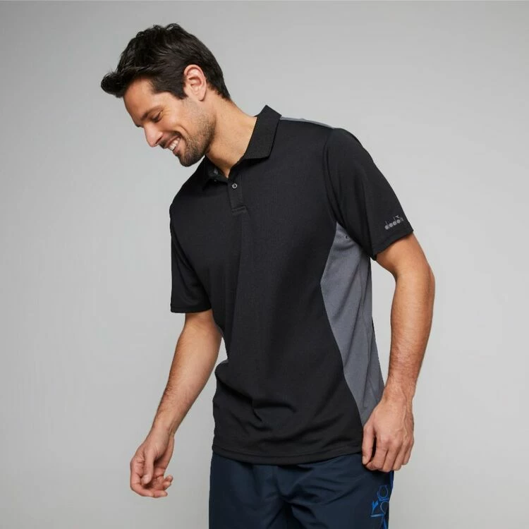 Diadora Men's Performance Recycled Polo Black & Slate - Image 2