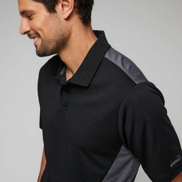 Diadora Men's Performance Recycled Polo Black & Slate - Image 5