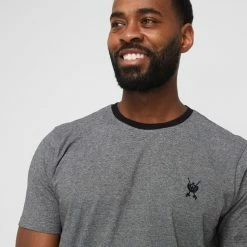 Jeff Banks Men's Feather Stripe Logo Crew Tee Black Black