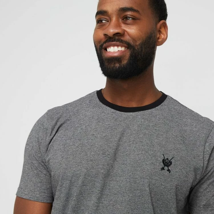 Jeff Banks Men's Feather Stripe Logo Crew Tee Black Black