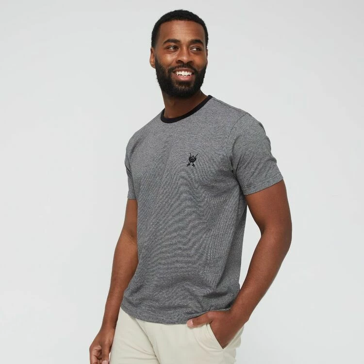 Jeff Banks Men's Feather Stripe Logo Crew Tee Black Black - Image 5