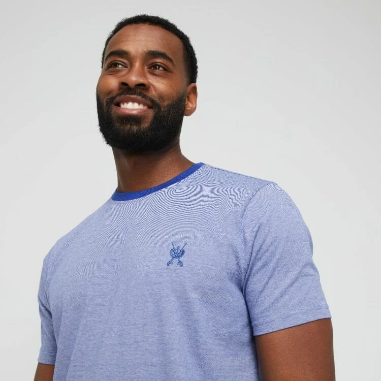 Jeff Banks Men's Feather Stripe Logo Crew Tee Royal Blue Royal Blue - Image 2