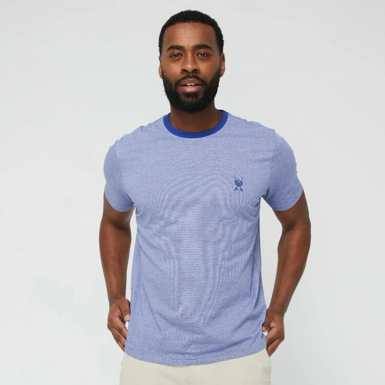 Jeff Banks Men's Feather Stripe Logo Crew Tee Royal Blue Royal Blue - Image 5