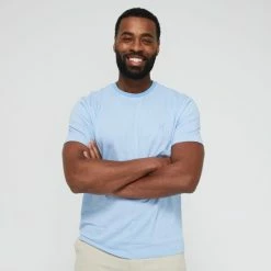 Jeff Banks Feather Stripe Logo Crew Tee Sky Sky