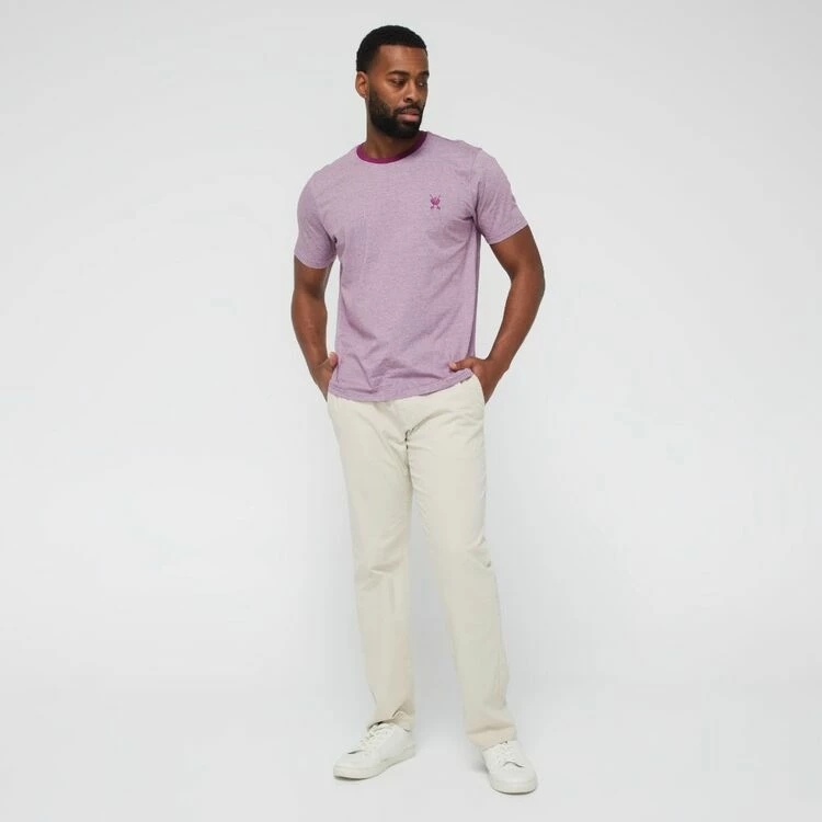 Jeff Banks Feather Stripe Logo Crew Tee Berry Berry - Image 3