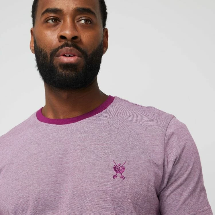 Jeff Banks Feather Stripe Logo Crew Tee Berry Berry - Image 2