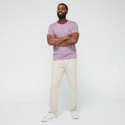 Jeff Banks Feather Stripe Logo Crew Tee Berry Berry