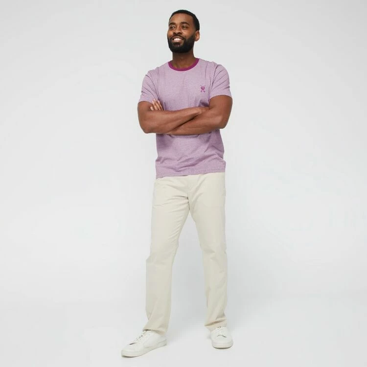 Jeff Banks Feather Stripe Logo Crew Tee Berry Berry