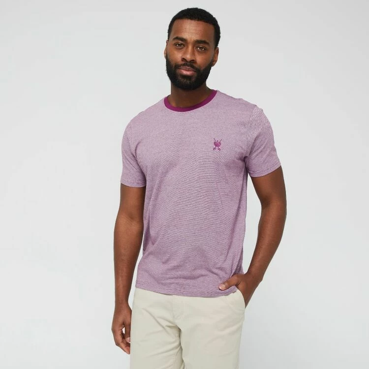 Jeff Banks Feather Stripe Logo Crew Tee Berry Berry - Image 5