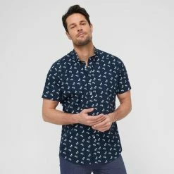 Jeff Banks Bicycle Print Short Sleeve Shirt Navy