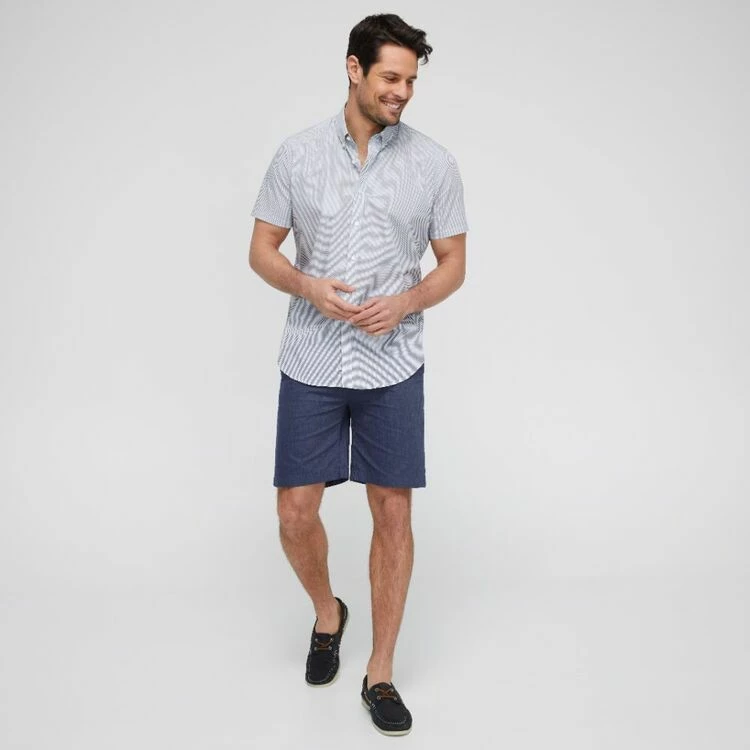 Jeff Banks Fishies Print Short Sleeve Shirt White & Navy - Image 3