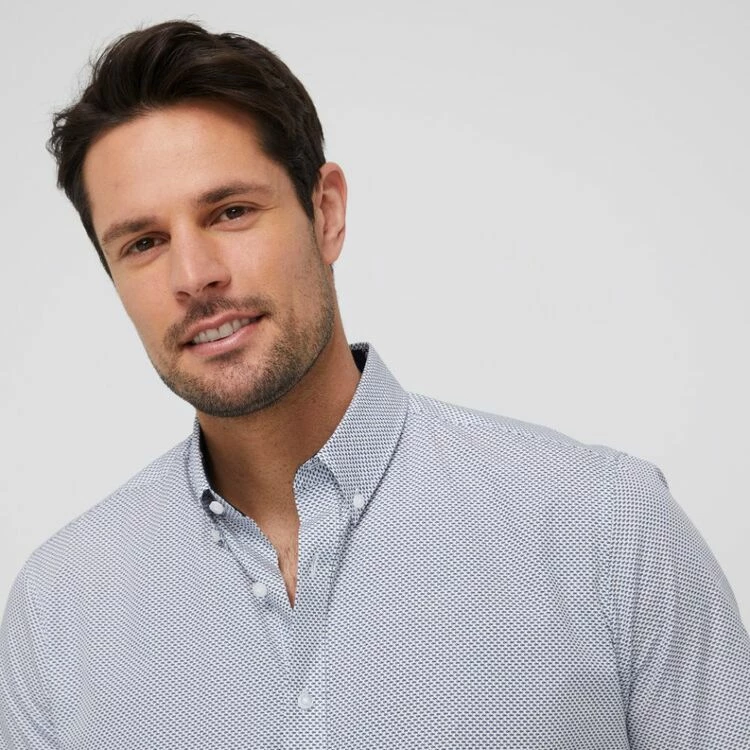 Jeff Banks Fishies Print Short Sleeve Shirt White & Navy - Image 2