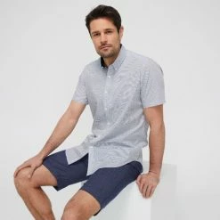 Jeff Banks Fishies Print Short Sleeve Shirt White & Navy