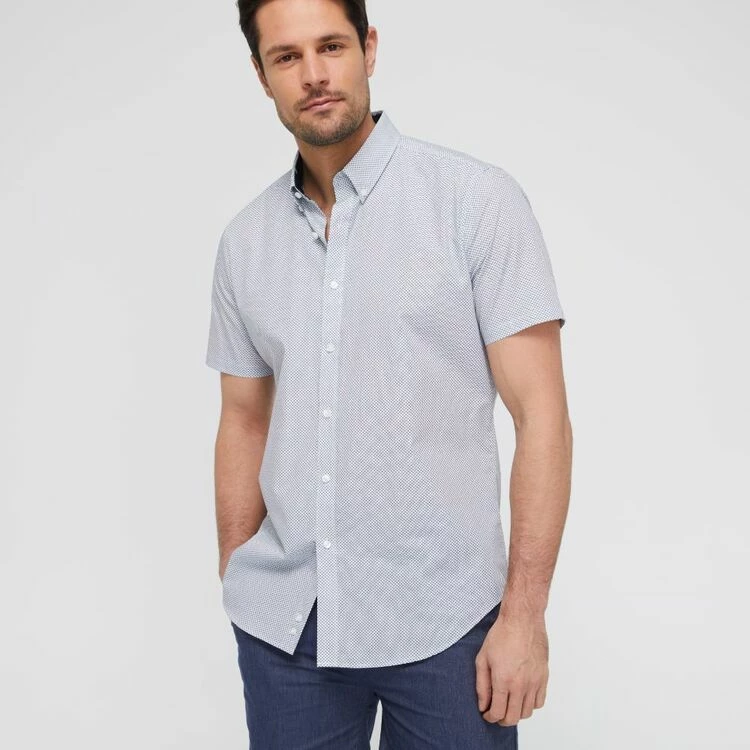 Jeff Banks Fishies Print Short Sleeve Shirt White & Navy - Image 5