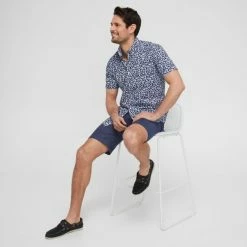 Jeff Banks Wattle Print Short Sleeve Shirt Navy