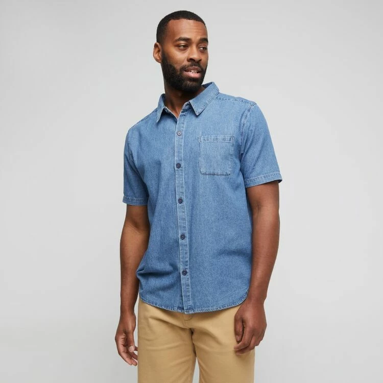 Lee Cooper Denim Short Sleeve Shirt Light Wash - Image 5