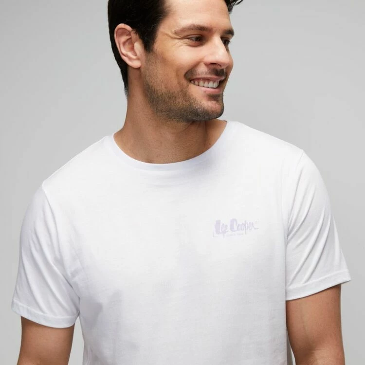 Lee Cooper Script Font & Brick Wall Printed T-Shirt White