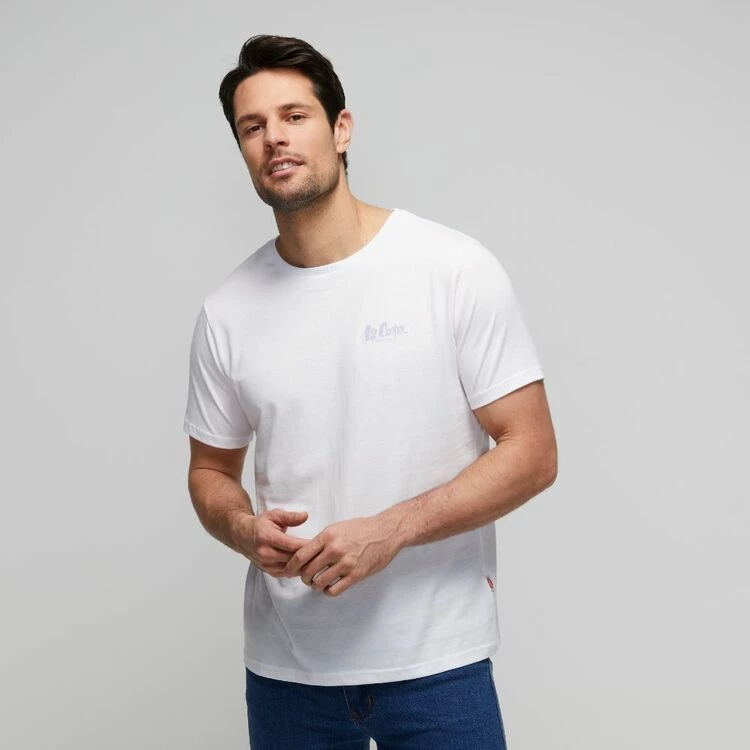 Lee Cooper Script Font & Brick Wall Printed T-Shirt White - Image 5