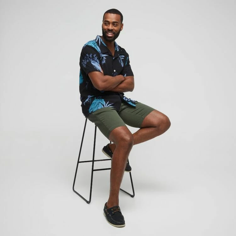 Lee Cooper Viscose Yardage Print Short Sleeve Shirt Black