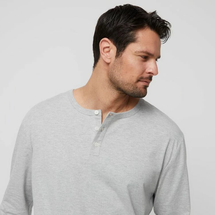 JB Jayson Brunsdon Men's Henley Long Sleeve Tee Grey Marle - Image 3