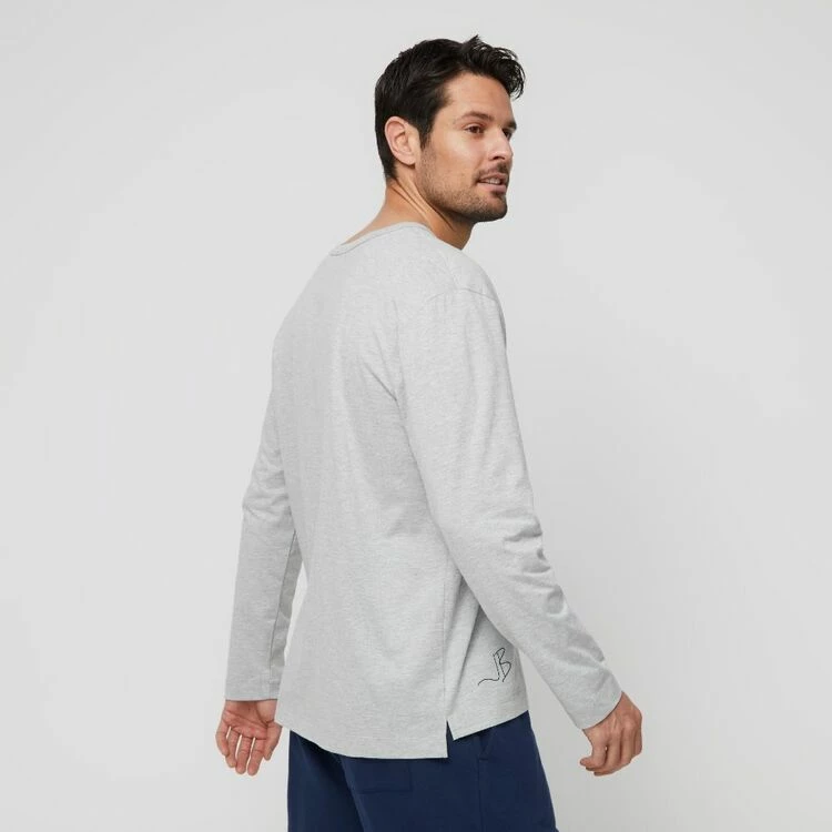 JB Jayson Brunsdon Men's Henley Long Sleeve Tee Grey Marle - Image 2
