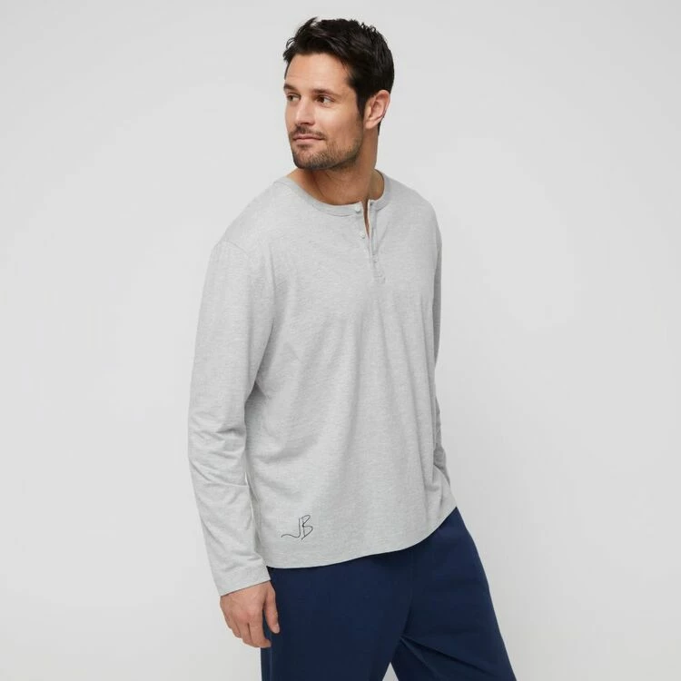 JB Jayson Brunsdon Men's Henley Long Sleeve Tee Grey Marle - Image 5