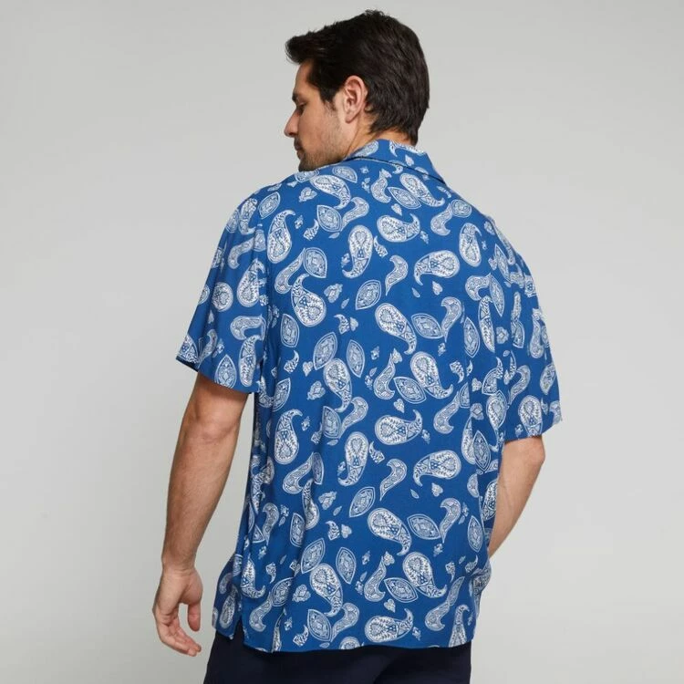 JB Jayson Brunsdon Men's Paisley Rever Collar Short Sleeve Shirt Navy - Image 4