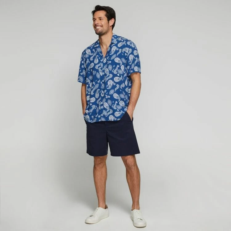 JB Jayson Brunsdon Men's Paisley Rever Collar Short Sleeve Shirt Navy - Image 3