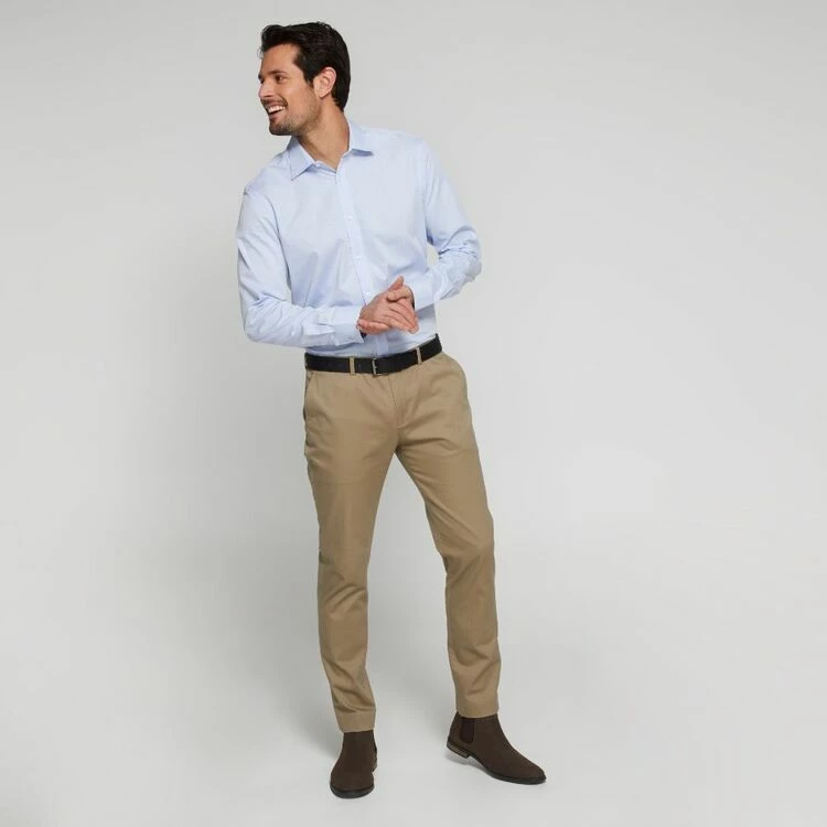 Brooksfield Diamond Weave Regular Fit Easy Care Long Sleeve Shirt Sky - Image 3