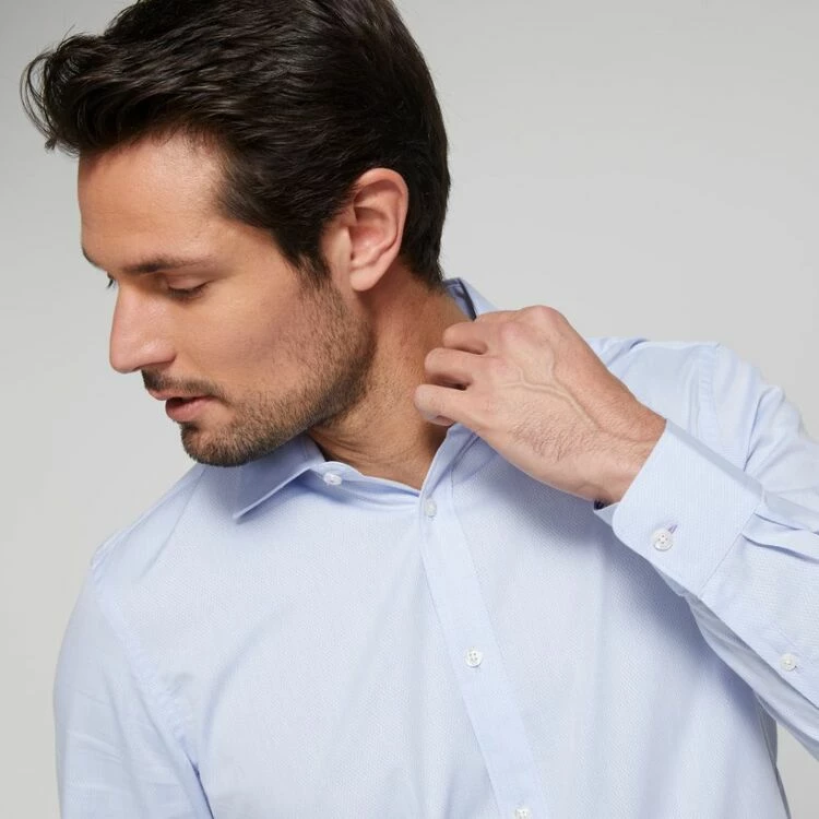 Brooksfield Diamond Weave Regular Fit Easy Care Long Sleeve Shirt Sky - Image 2