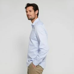 Brooksfield Diamond Weave Regular Fit Easy Care Long Sleeve Shirt Sky