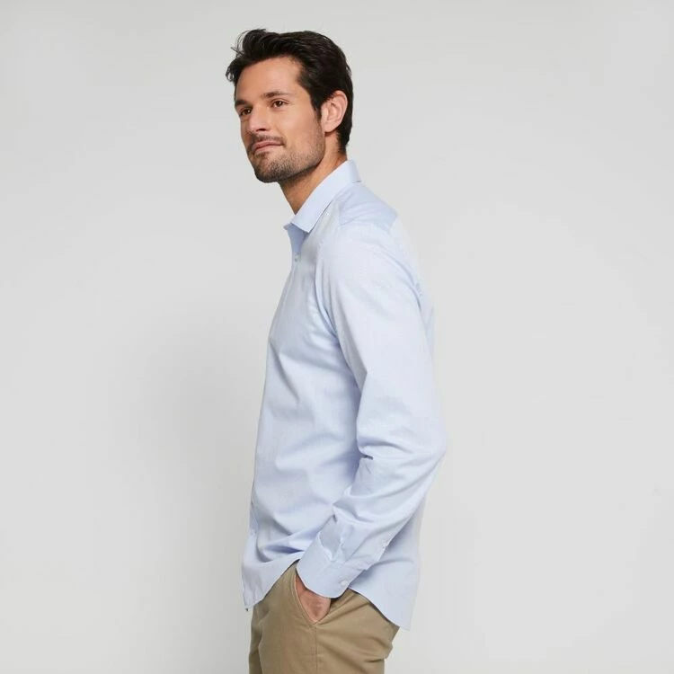 Brooksfield Diamond Weave Regular Fit Easy Care Long Sleeve Shirt Sky