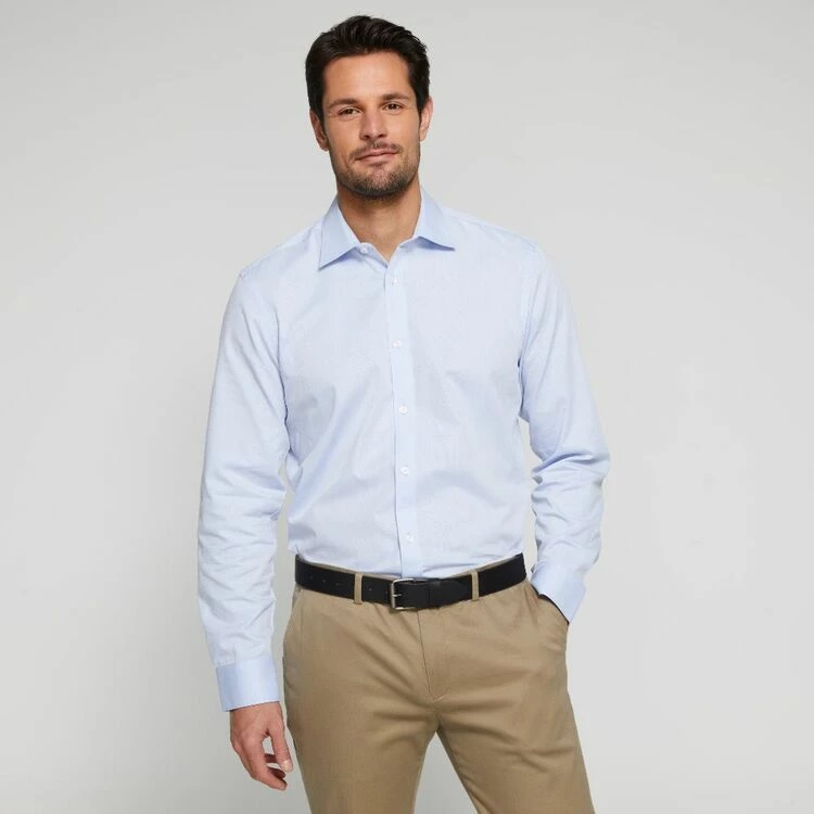 Brooksfield Diamond Weave Regular Fit Easy Care Long Sleeve Shirt Sky - Image 5