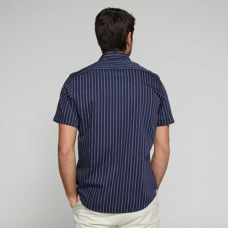 Brooksfield Striped Short Sleeve Shirt Navy - Image 4