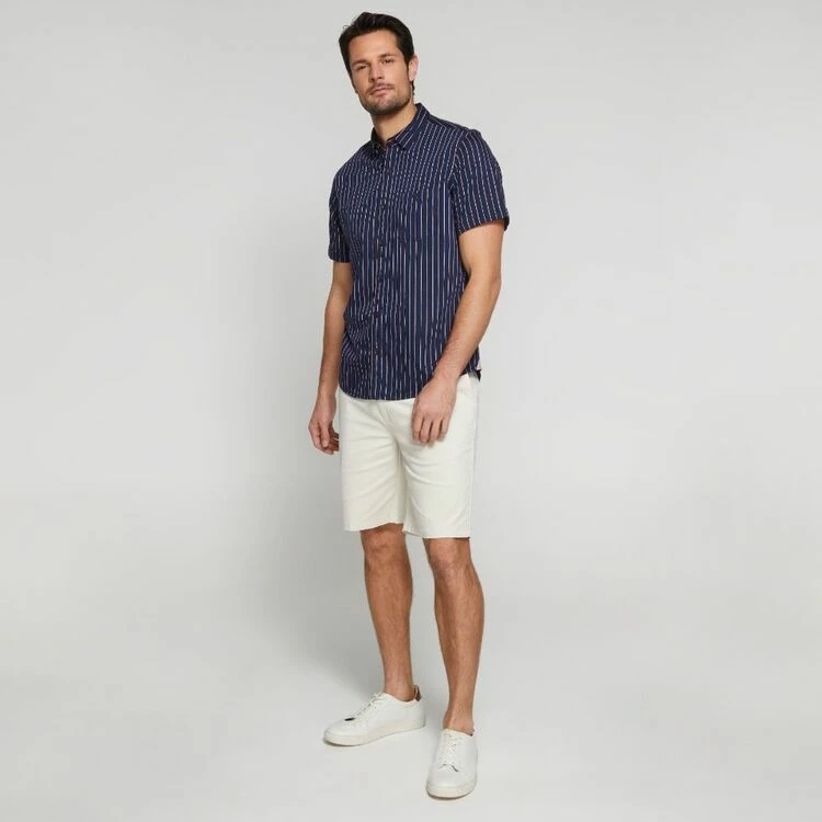 Brooksfield Striped Short Sleeve Shirt Navy - Image 3