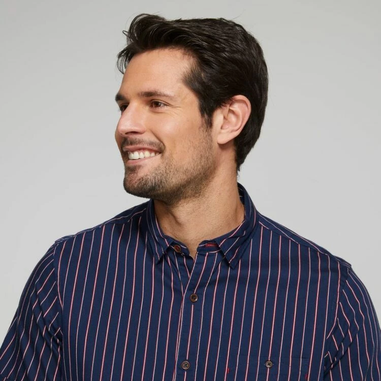 Brooksfield Striped Short Sleeve Shirt Navy - Image 2